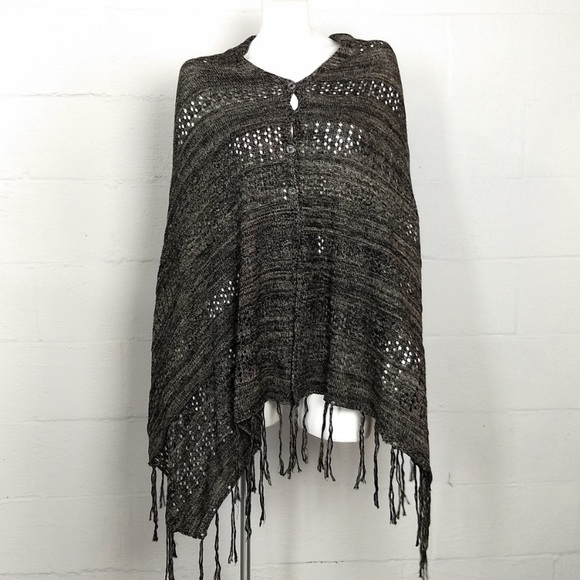Soft poncho sweater scarf buttons fringe poncho - Picture 1 of 7
